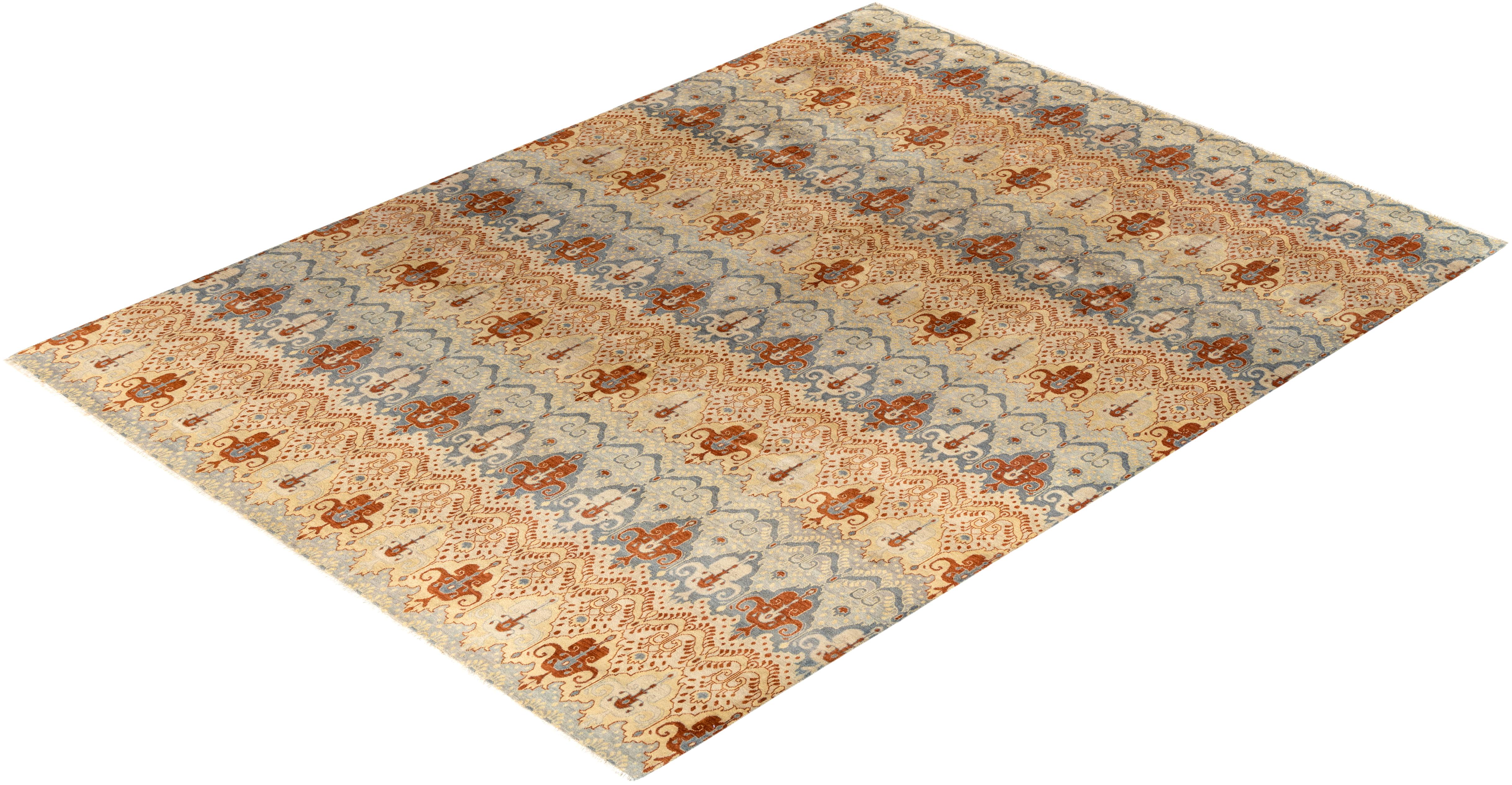 Traditional Ikat Hand Knotted Floral Wool Gray Area Rug 9' 3
