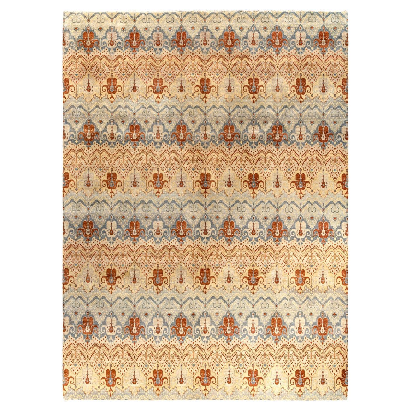 Traditional Ikat Hand Knotted Floral Wool Gray Area Rug 9' 3" x 12' 3"
