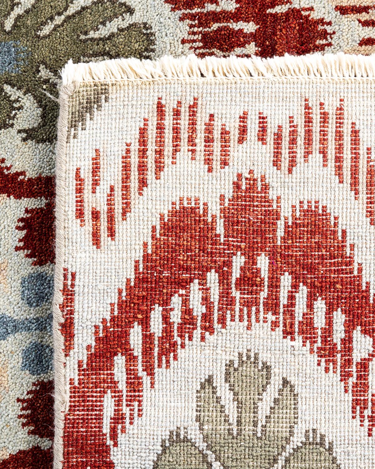 Traditional Ikat Hand Knotted Floral Wool Green Area Rug 8' 2