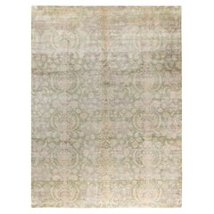 Traditional Ikat Hand Knotted Floral Wool Green Area Rug 9' 1" x 12' 2"