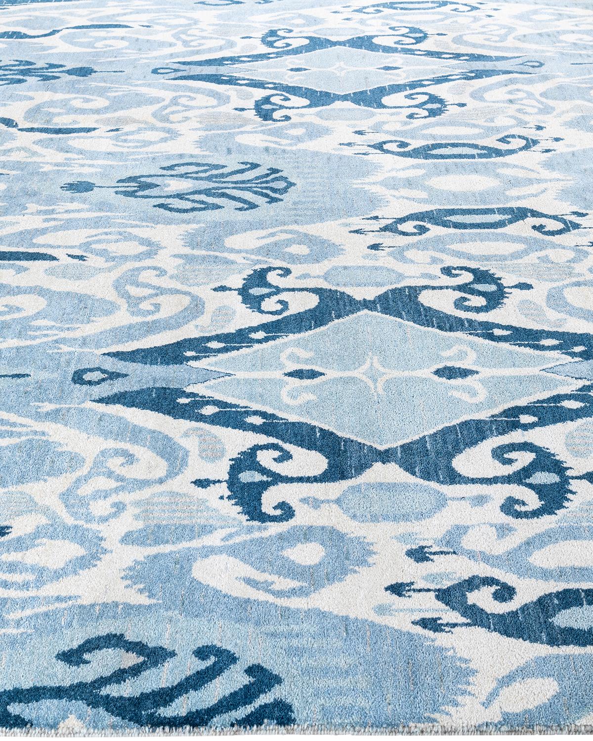 Alfombra Tradicional Ikat Floral Anudada a Mano de Lana Marfil 8' 0