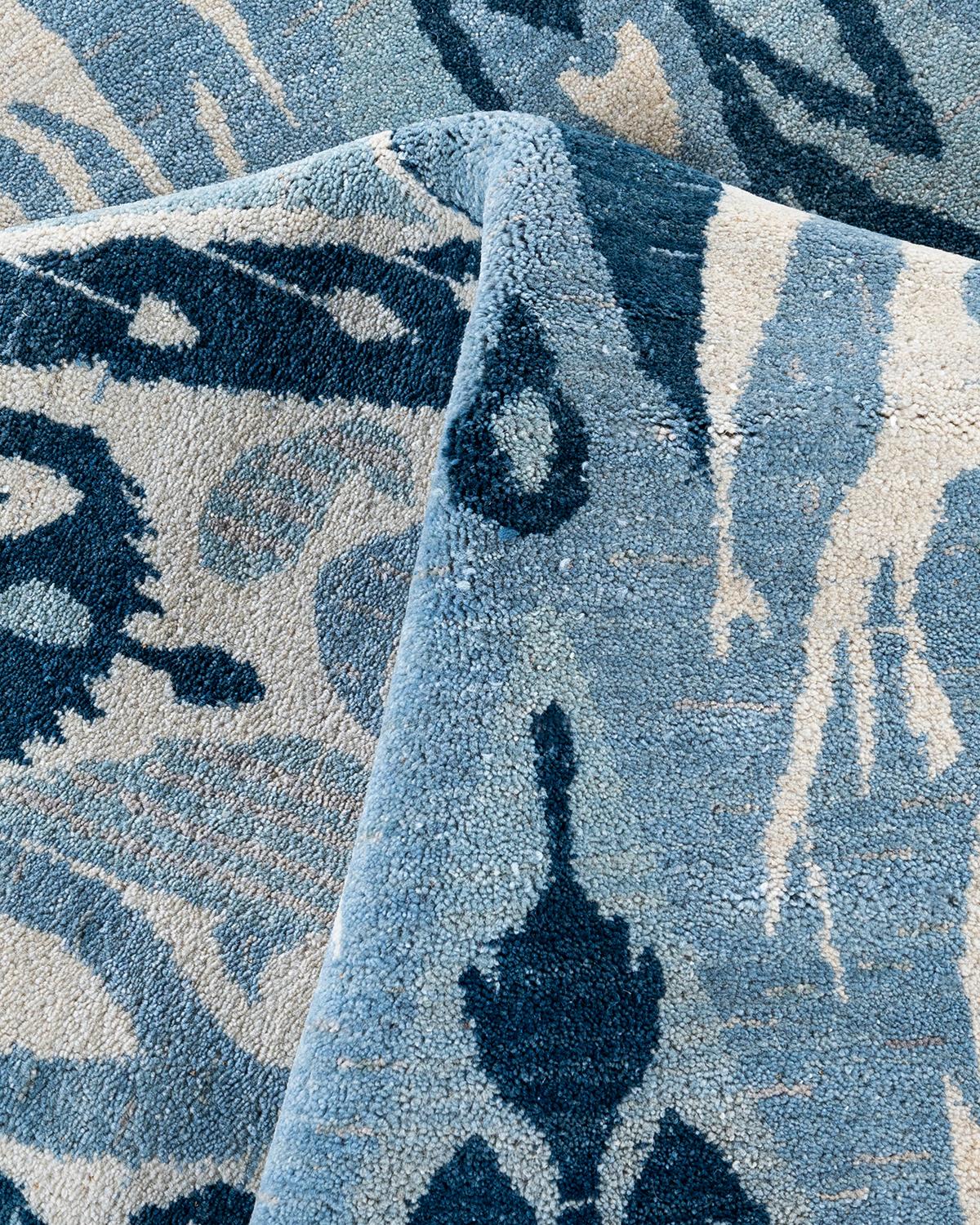 Alfombra Tradicional Ikat Floral Anudada a Mano de Lana Marfil 8' 0