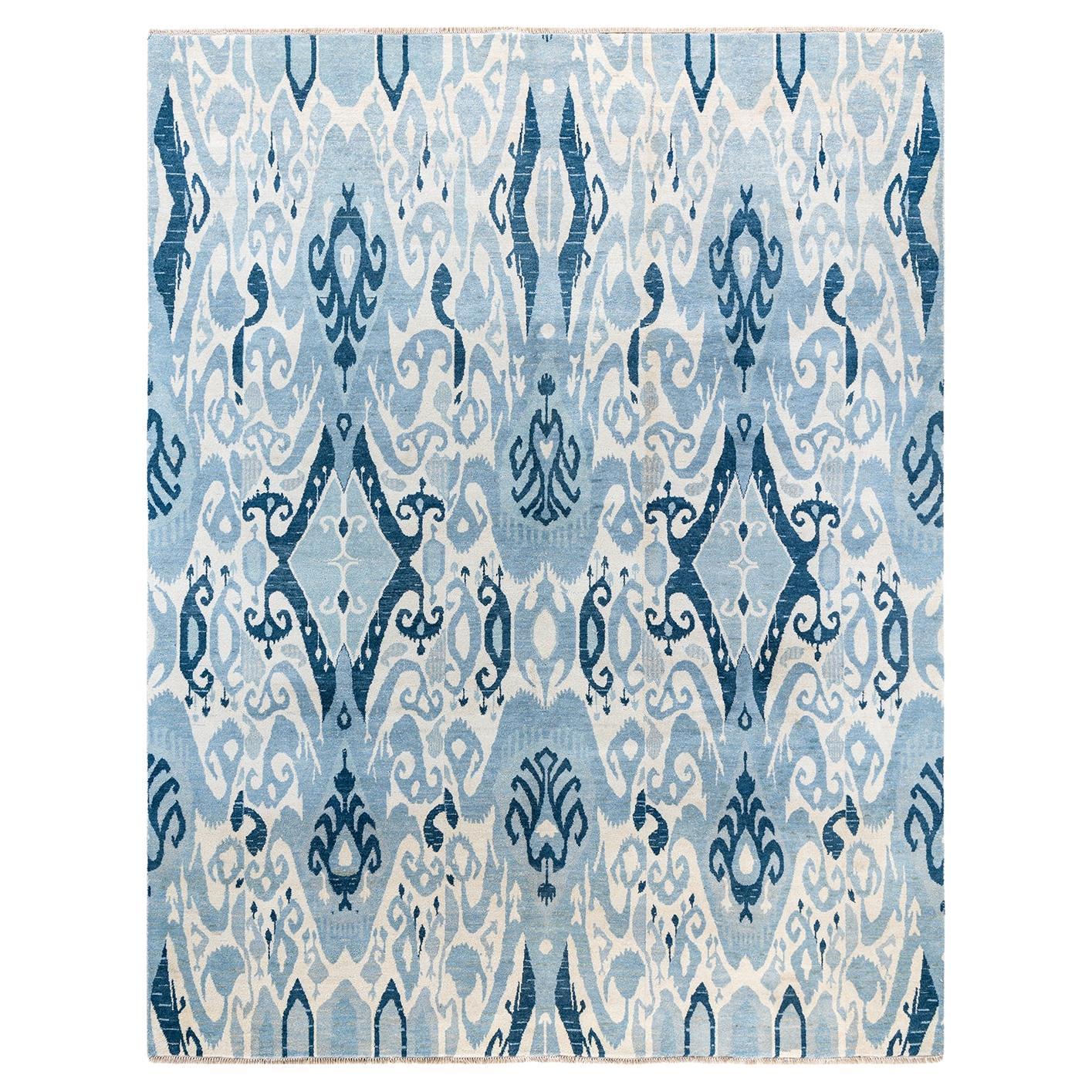 Traditional Ikat Hand Knotted Floral Wool Ivory Area Rug 8' 0" x 10' 4"