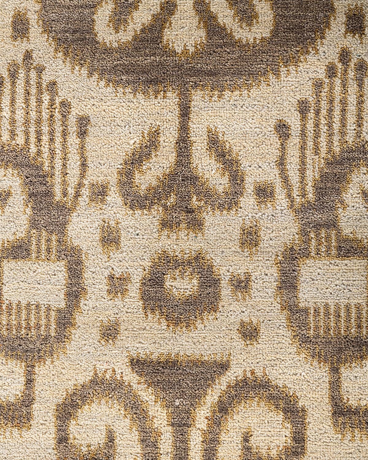 Indien Tapis traditionnel Ikat ivoire à fleurs noué à la main 8' 3