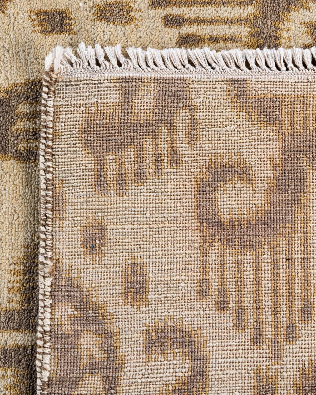 Tapis traditionnel Ikat ivoire à fleurs noué à la main 8' 3
