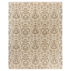 Traditional Ikat Hand Knotted Floral Wool Ivory Area Rug 8' 3" x 10' 2"