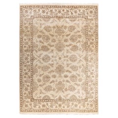 Traditional Ikat Hand Knotted Floral Wool Ivory Area Rug 9' 1" x 12' 5"