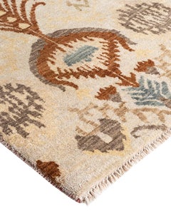 Traditional Ikat Hand Knotted Floral Wool Ivory Area Rug 9' 3" x 12' 4"