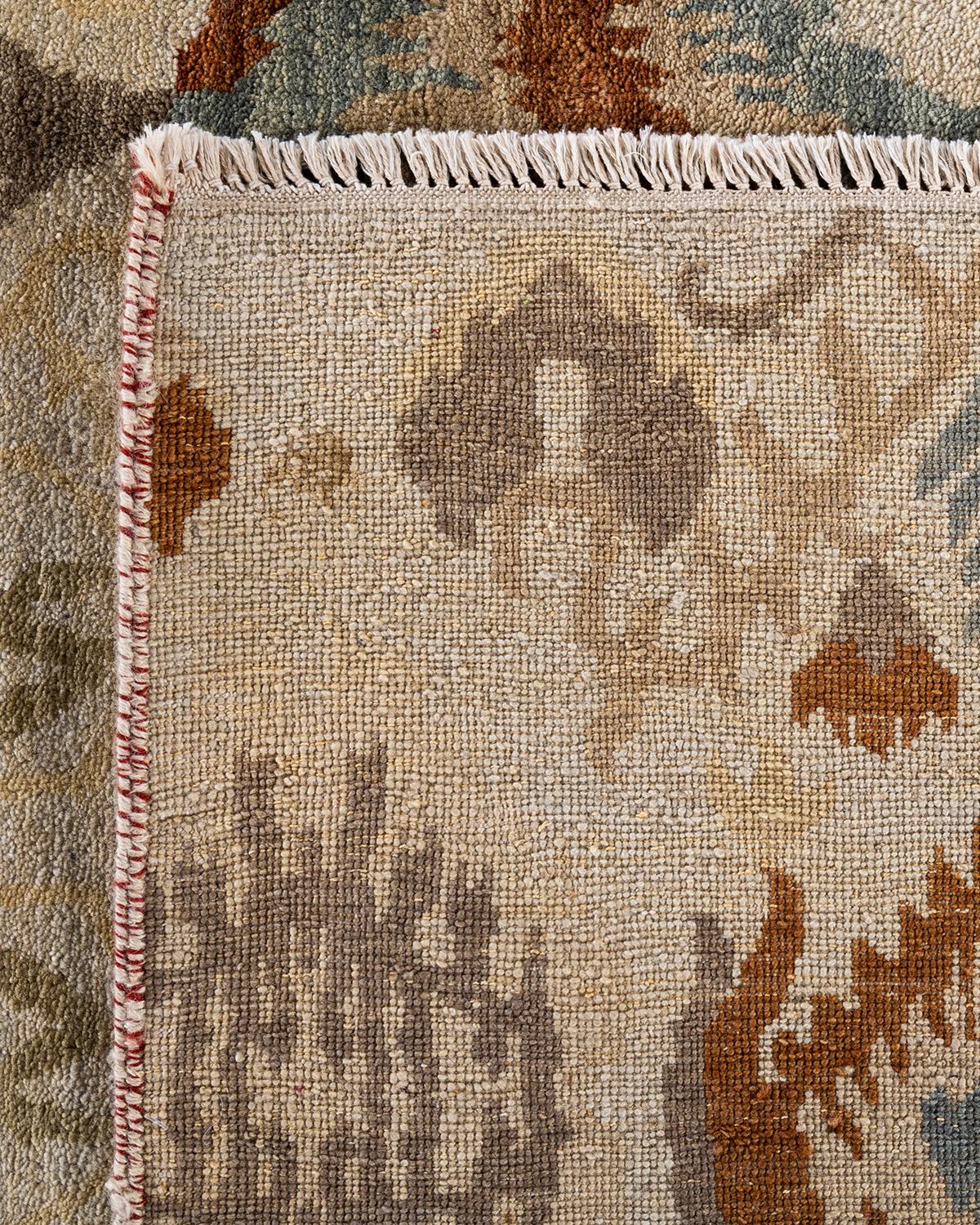 Traditional Ikat Hand Knotted Floral Wool Ivory Area Rug 9' 3
