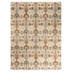 Traditional Ikat Hand Knotted Floral Wool Ivory Area Rug 9' 3" x 12' 4"