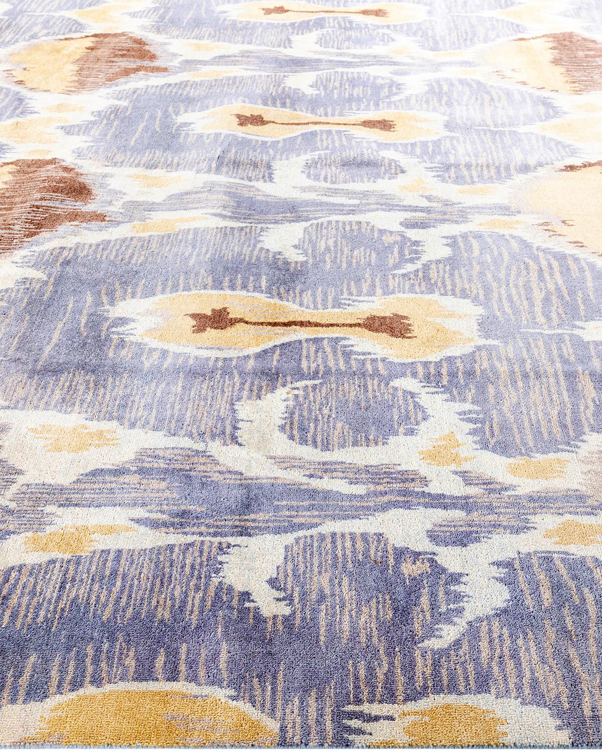 Hand-Knotted Traditional Ikat Hand Knotted Floral Wool Purple Area Rug 9' 1