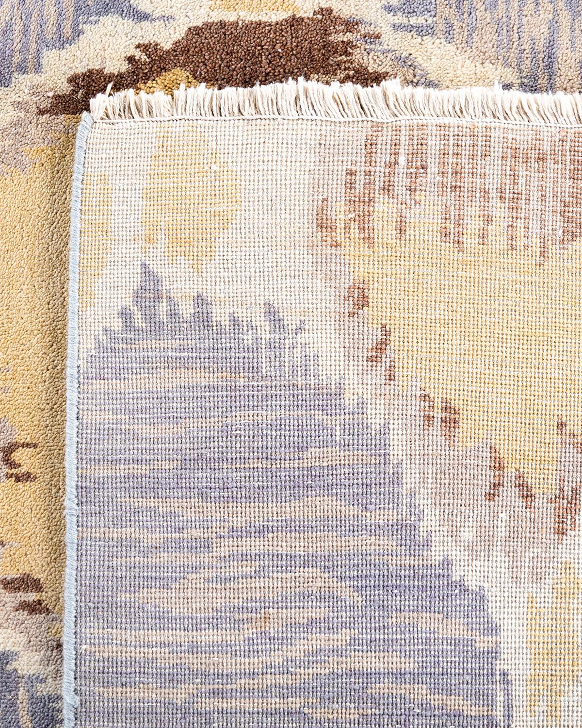 Traditional Ikat Hand Knotted Floral Wool Purple Area Rug 9' 1