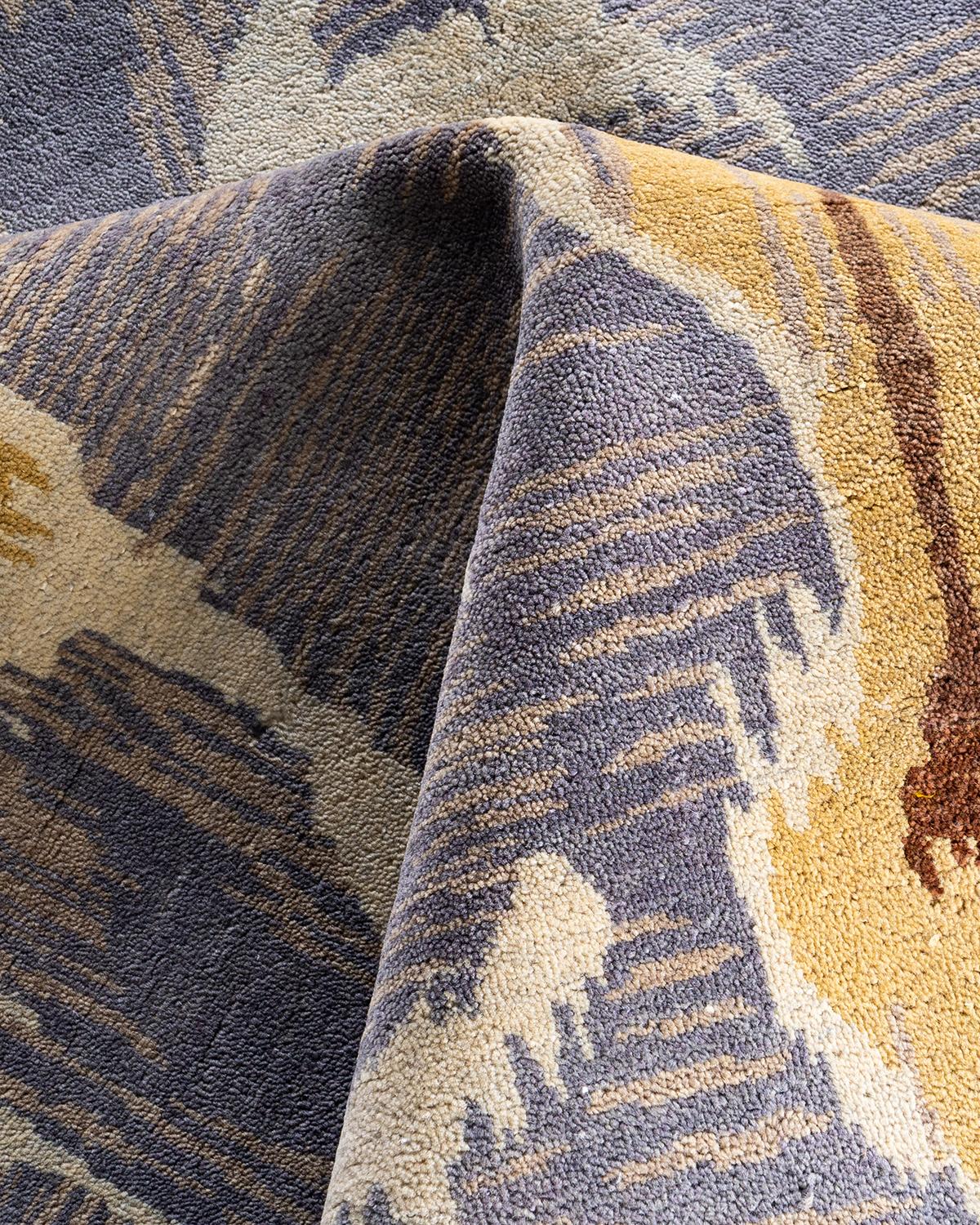 Traditional Ikat Hand Knotted Floral Wool Purple Area Rug 9' 1
