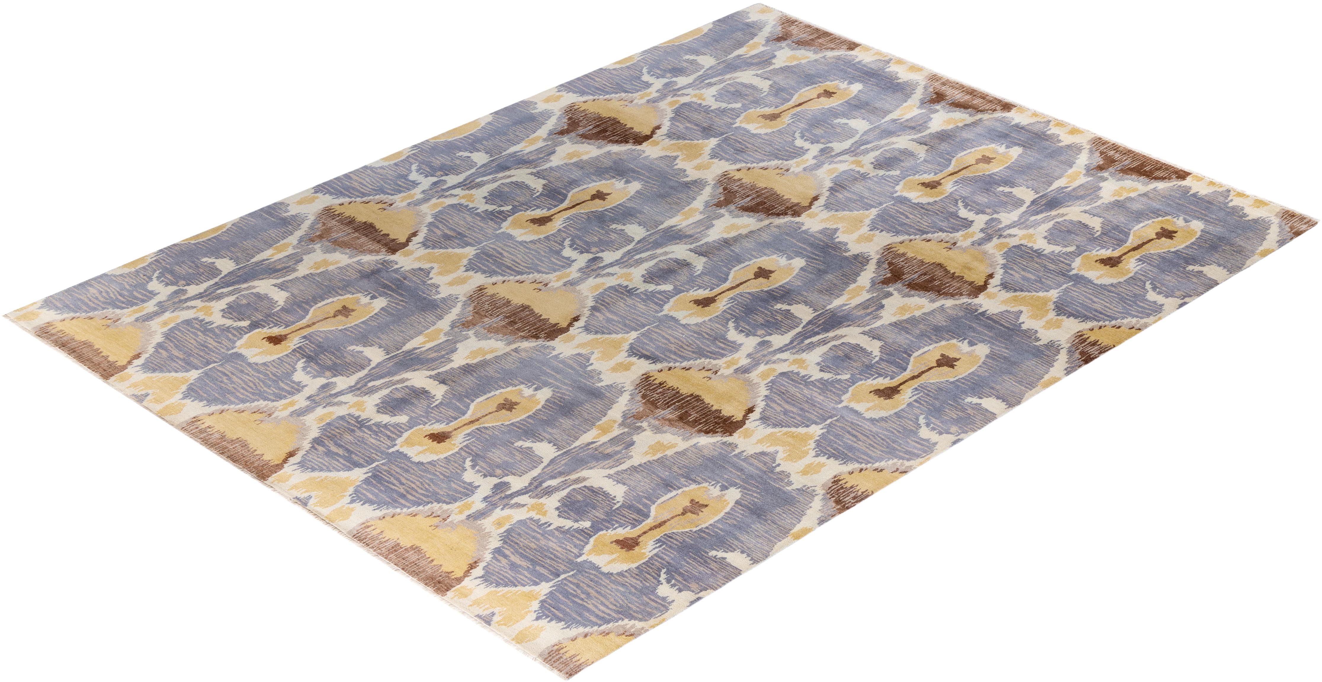 Traditional Ikat Hand Knotted Floral Wool Purple Area Rug 9' 1