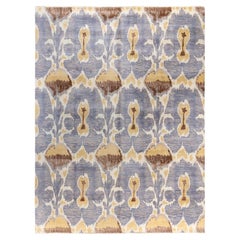 Traditional Ikat Hand Knotted Floral Wool Purple Area Rug 9' 1" x 12' 0"