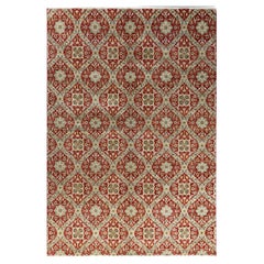 Traditional Ikat Hand Knotted Floral Wool Red Area Rug 6' 8" x 9' 8"