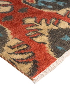 Traditional Ikat Hand Knotted Floral Wool Red Area Rug 9' 1" x 11' 9"