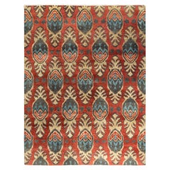 Traditional Ikat Hand Knotted Floral Wool Red Area Rug 9' 1" x 11' 9"