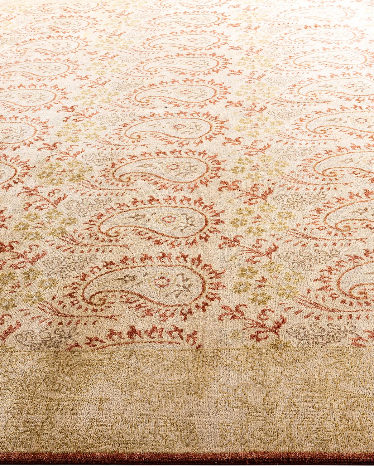 Traditioneller handgeknüpfter, geblümter Ikat-Teppich aus Wolle in Rost 9' 0