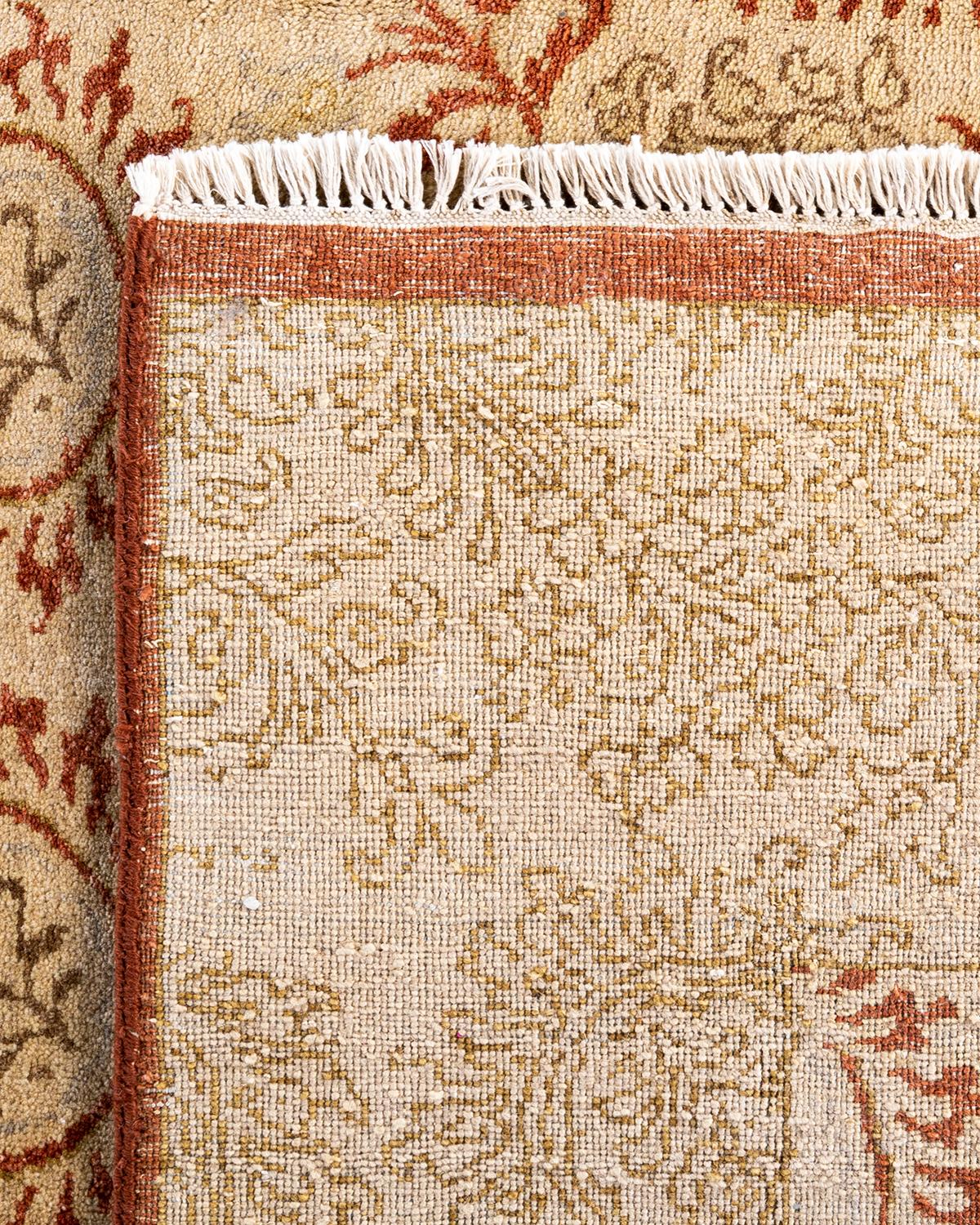 Traditioneller handgeknüpfter, geblümter Ikat-Teppich aus Wolle in Rost 9' 0