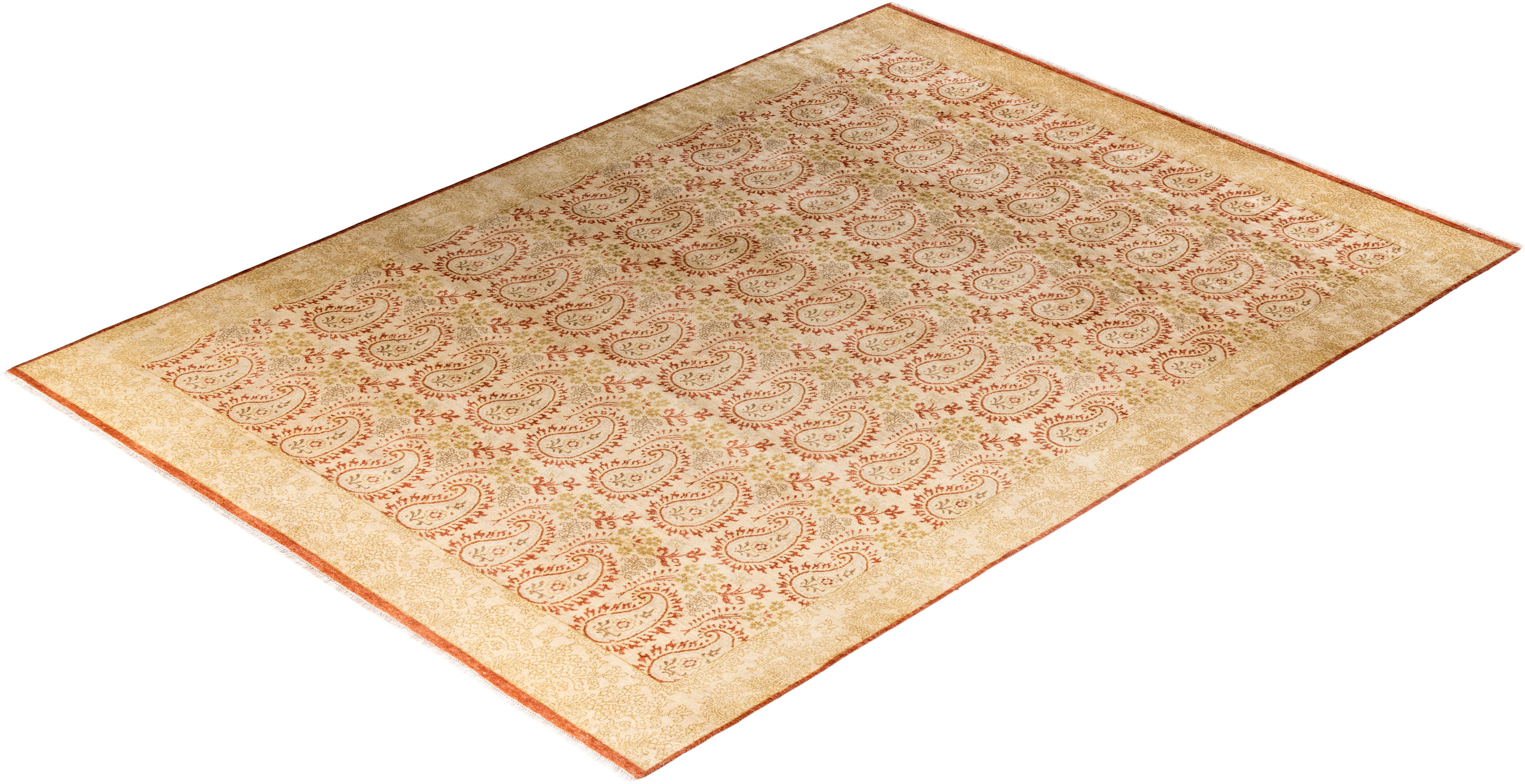 Traditioneller handgeknüpfter, geblümter Ikat-Teppich aus Wolle in Rost 9' 0