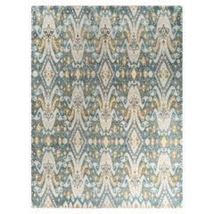 Traditioneller handgeknüpfter Teal-Teal-Teppich aus geblümter Wolle von Ikat 9' 1" x 12' 1"