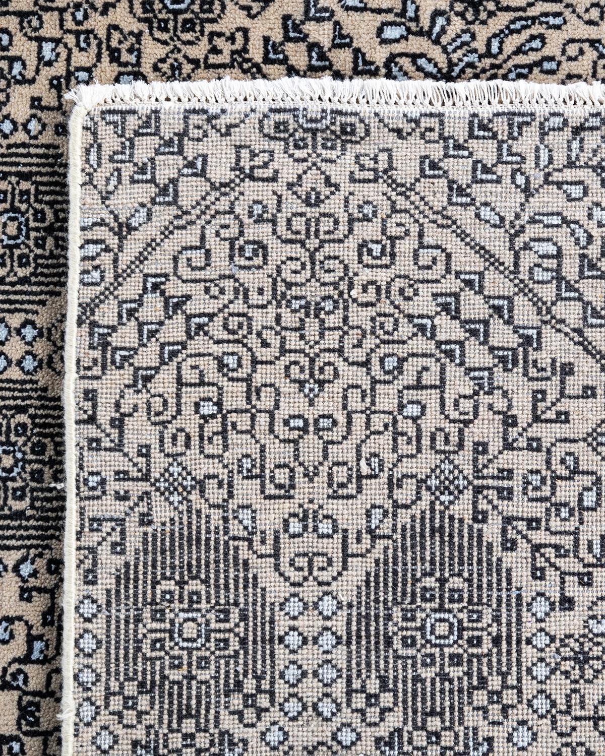 Ikat Tradicional Alfombra Geométrica Anudada a Mano de Seda y Lana Beige 8' 1