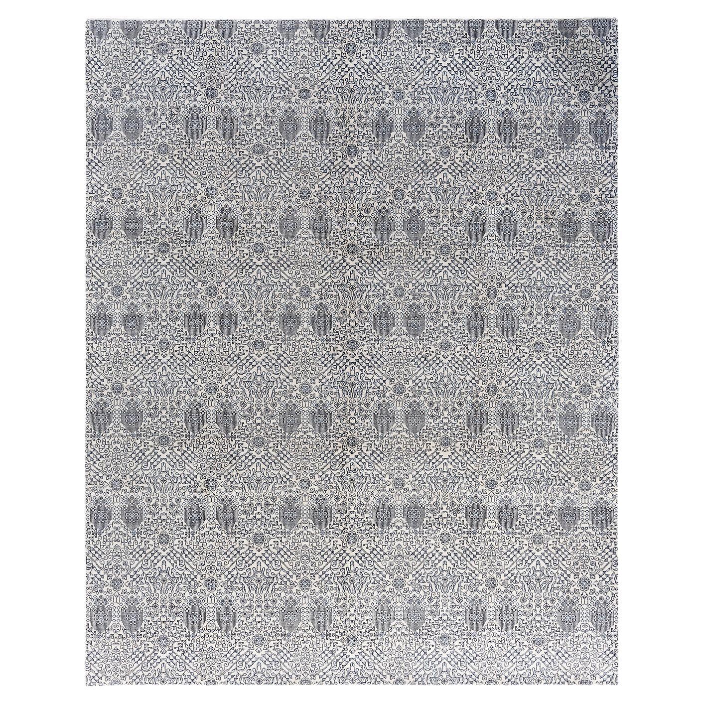 Traditional Ikat Hand Knotted Geometric Silk & Wool Beige Area Rug 8' 1" x 10'0"