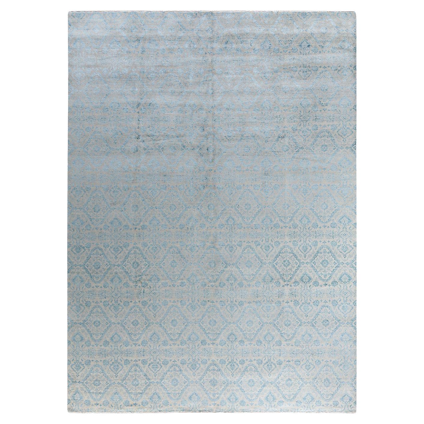Traditional Ikat Hand Knotted Geometric Silk & Wool Beige Area Rug 9' 0" x 12'2"