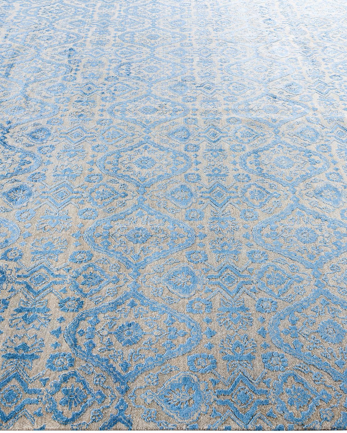 Noué à la main Tapis traditionnel Ikat géométrique noué à la main en soie et laine beige 9' 3