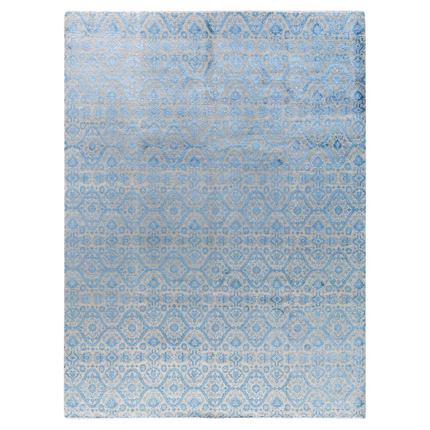 Tappeto tradizionale Ikat annodato a mano in seta e lana beige 9' 3" x 12'4"
