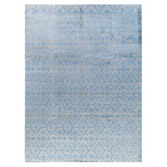 Tapis traditionnel Ikat géométrique noué à la main en soie et laine beige 9' 3" x 12'4"