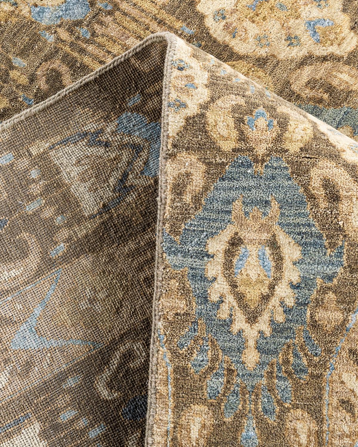 XXI secolo e contemporaneo Tappeto tradizionale Ikat annodato a mano in seta e lana marrone 9' 0