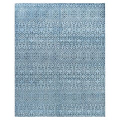Ikat Tradicional Alfombra de Seda y Lana Gris Geométrica Anudada a Mano 7' 10" x 9'10" (7' 10" x 9' 10")