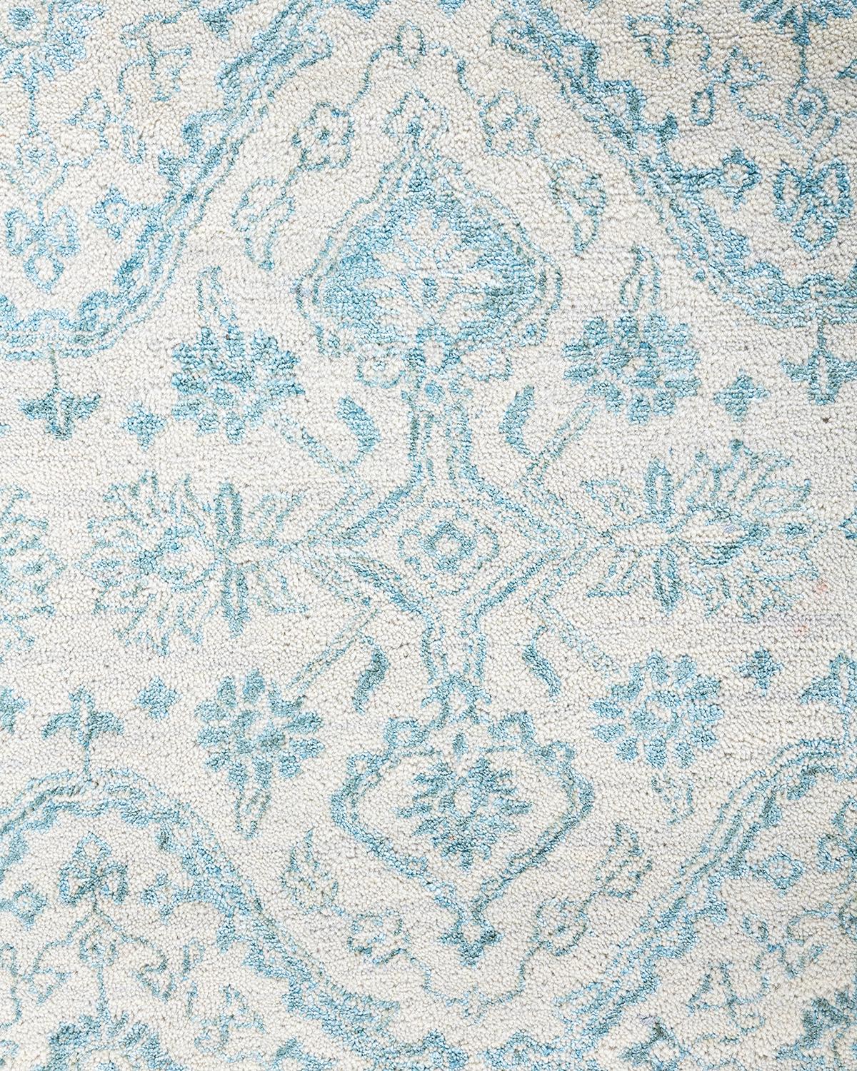 Indien Tapis traditionnel Ikat géométrique noué à la main en soie et laine grise 8' 10