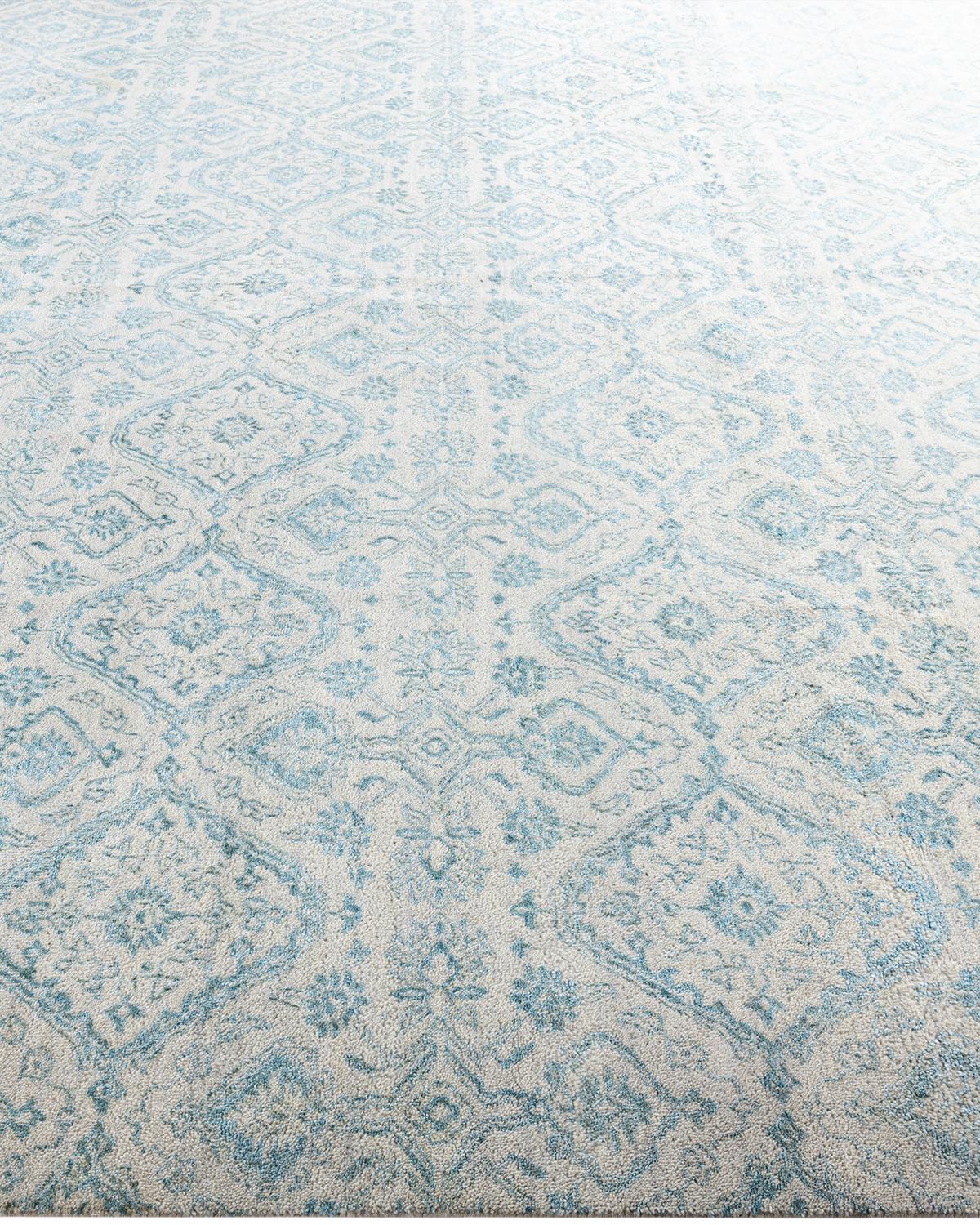 Noué à la main Tapis traditionnel Ikat géométrique noué à la main en soie et laine grise 8' 10
