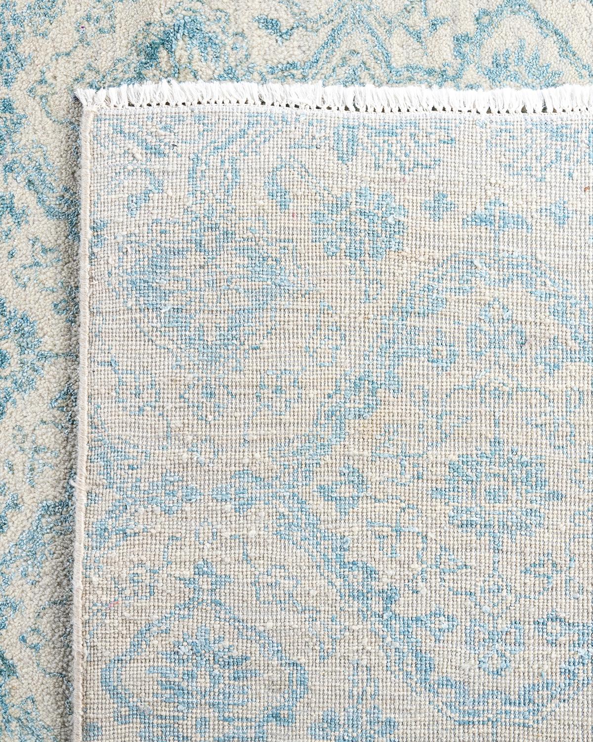 Tapis traditionnel Ikat géométrique noué à la main en soie et laine grise 8' 10