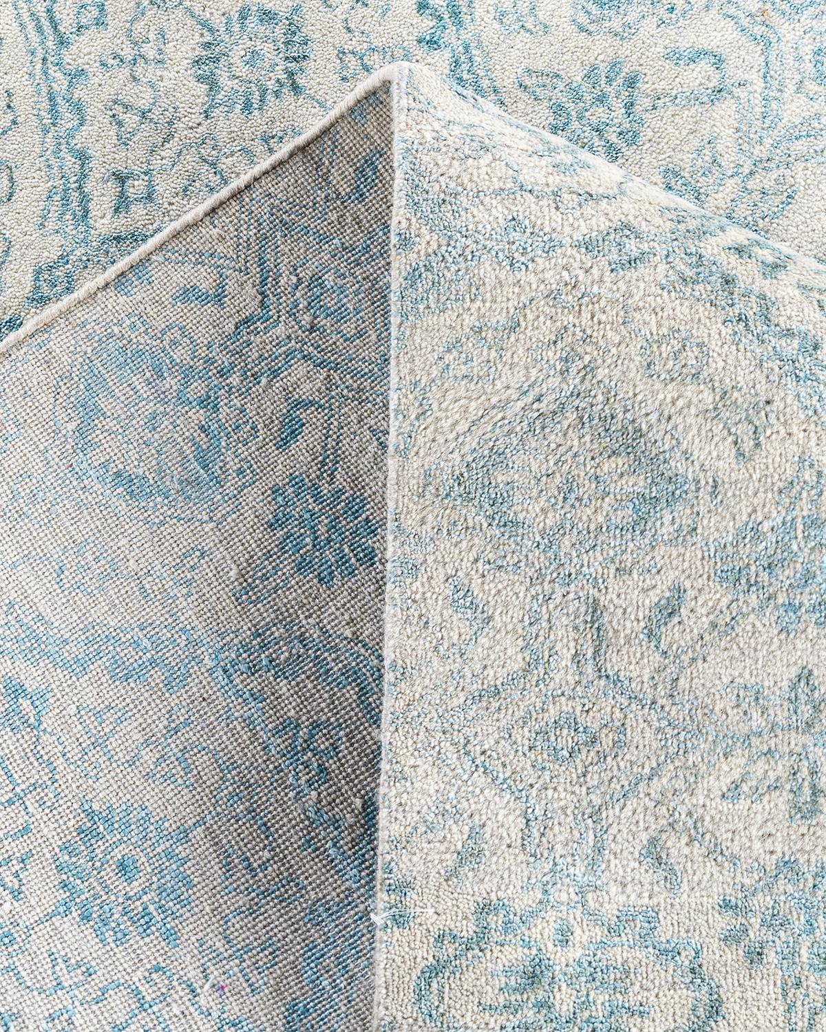 XXIe siècle et contemporain Tapis traditionnel Ikat géométrique noué à la main en soie et laine grise 8' 10