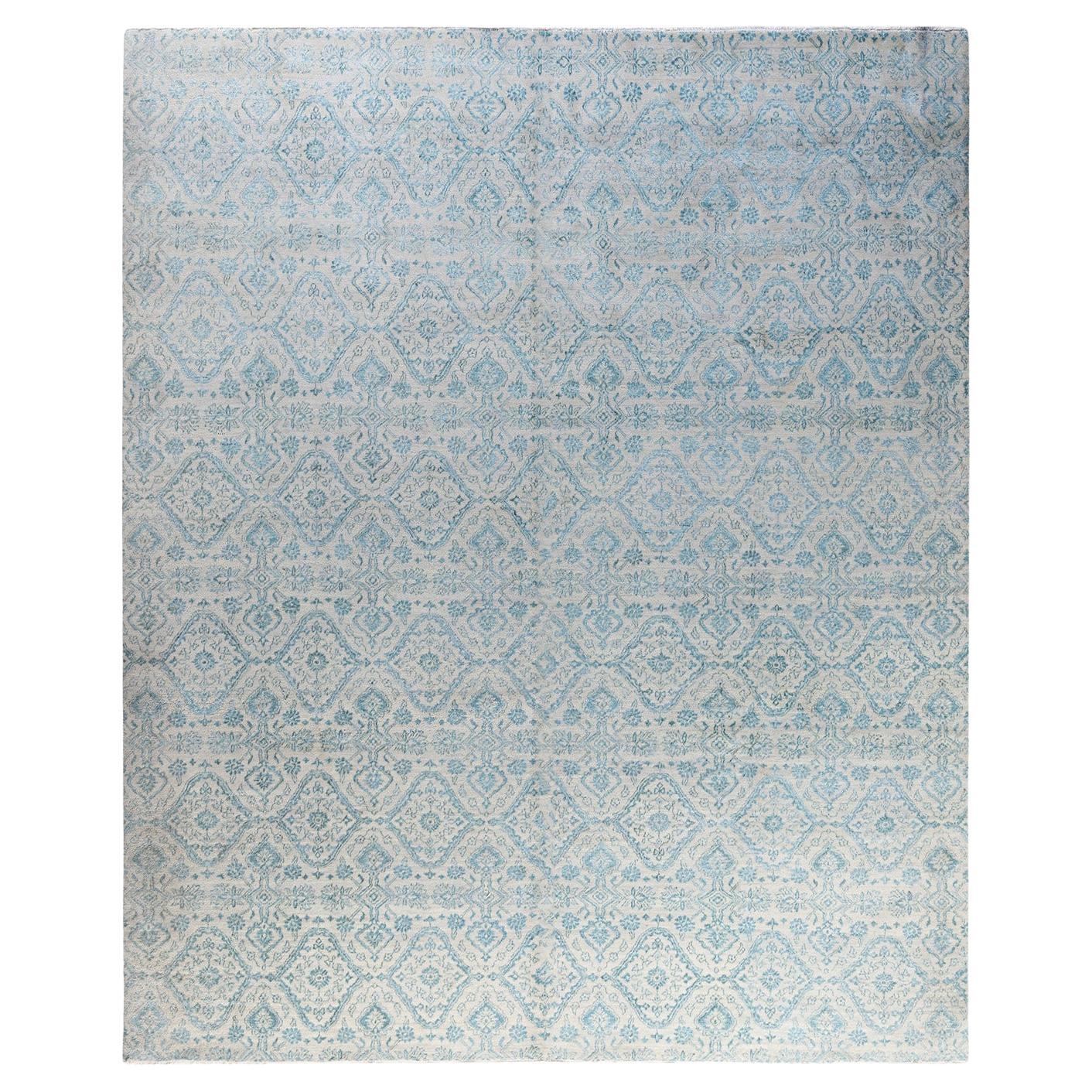 Traditional Ikat Hand Knotted Geometric Silk & Wool Gray Area Rug 8' 10" x 10'1"