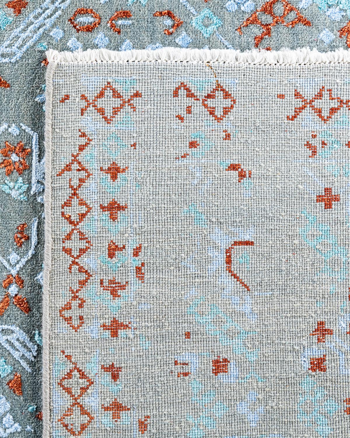 Tappeto tradizionale Ikat annodato a mano in seta e lana grigia 8'10