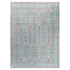 Traditional Ikat Hand Knotted Geometric Silk & Wool Gray Area Rug 8'10" x 11'10"