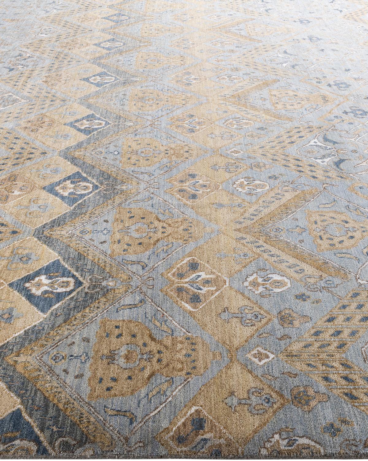 Hand-Knotted Traditional Ikat Hand Knotted Geometric Silk & Wool Gray Area Rug 9' 1