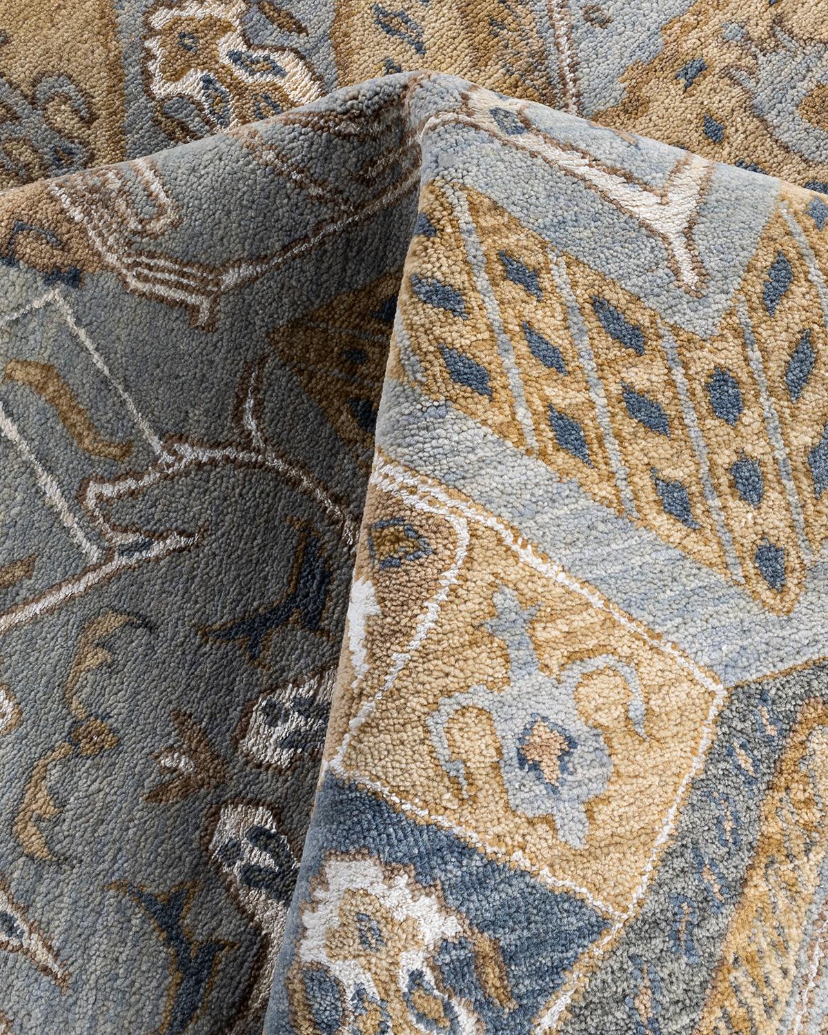Traditional Ikat Hand Knotted Geometric Silk & Wool Gray Area Rug 9' 1