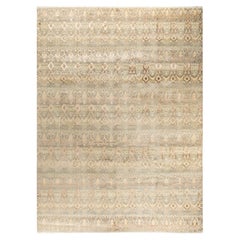 Traditioneller handgeknüpfter geometrischer Ikat-Teppich aus Seide und Wolle in Grau 9' 1" x 12' 3"