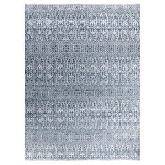 Tapis traditionnel Ikat géométrique noué à la main en soie et laine grise 9' 1" x 12' 3"