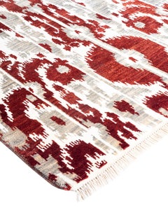 Traditional Ikat Hand Knotted Geometric Silk & Wool Rust Area Rug 8' 1" x 10' 4"