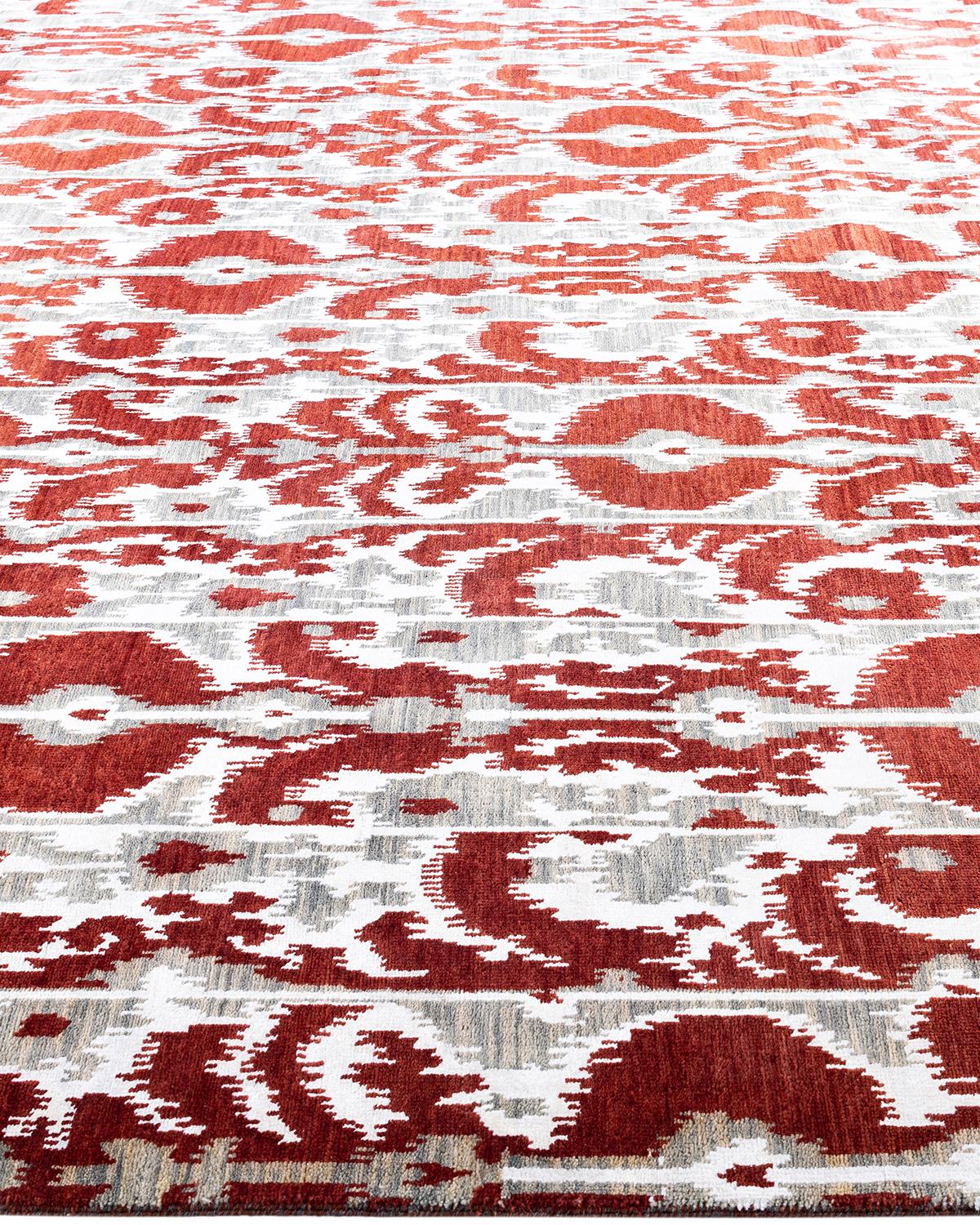 Annodato a mano Tappeto tradizionale Ikat annodato a mano in seta e lana color ruggine 8' 1