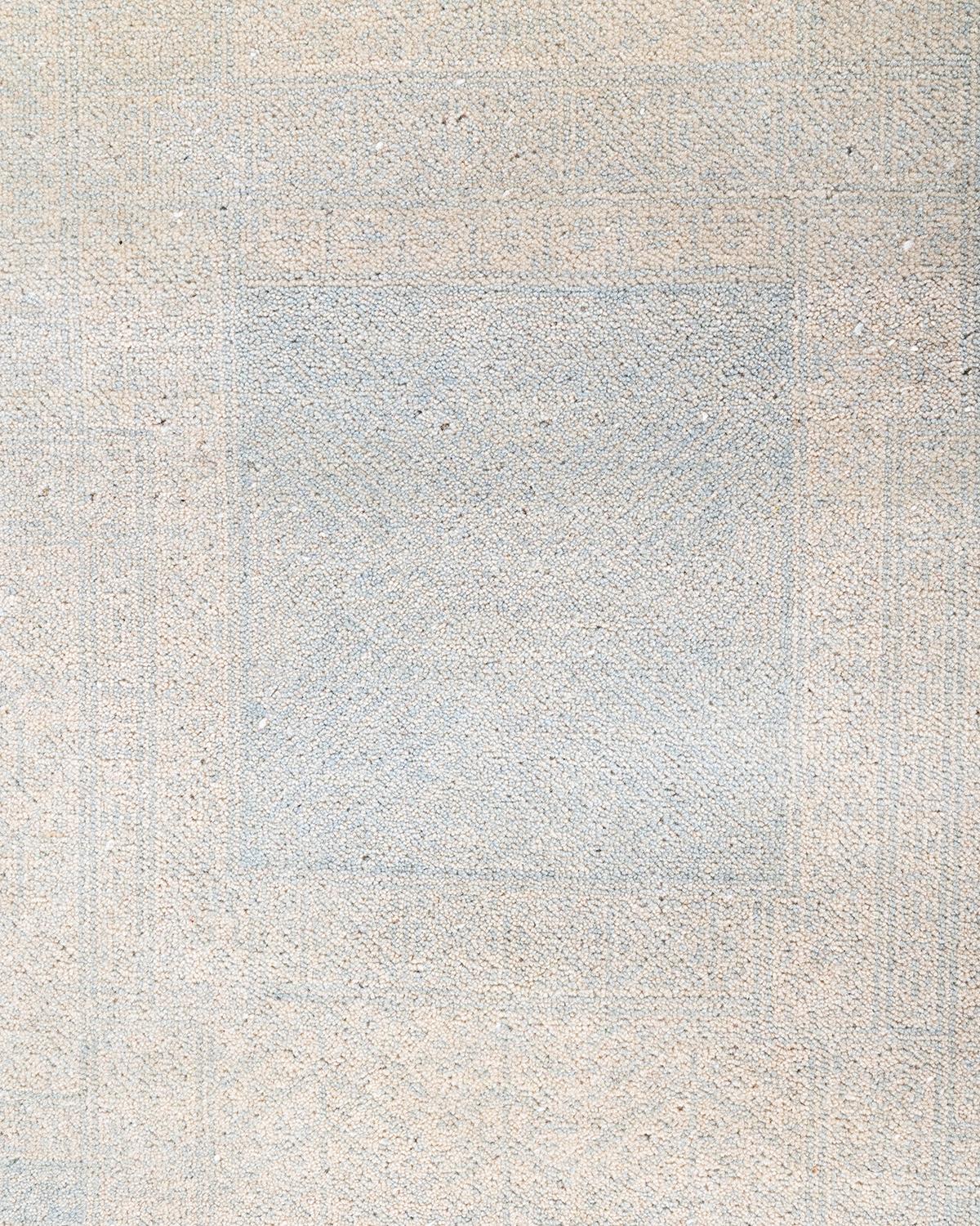 Traditioneller handgeknüpfter geometrischer Ikat-Teppich aus Wolle in Elfenbein 9' 1