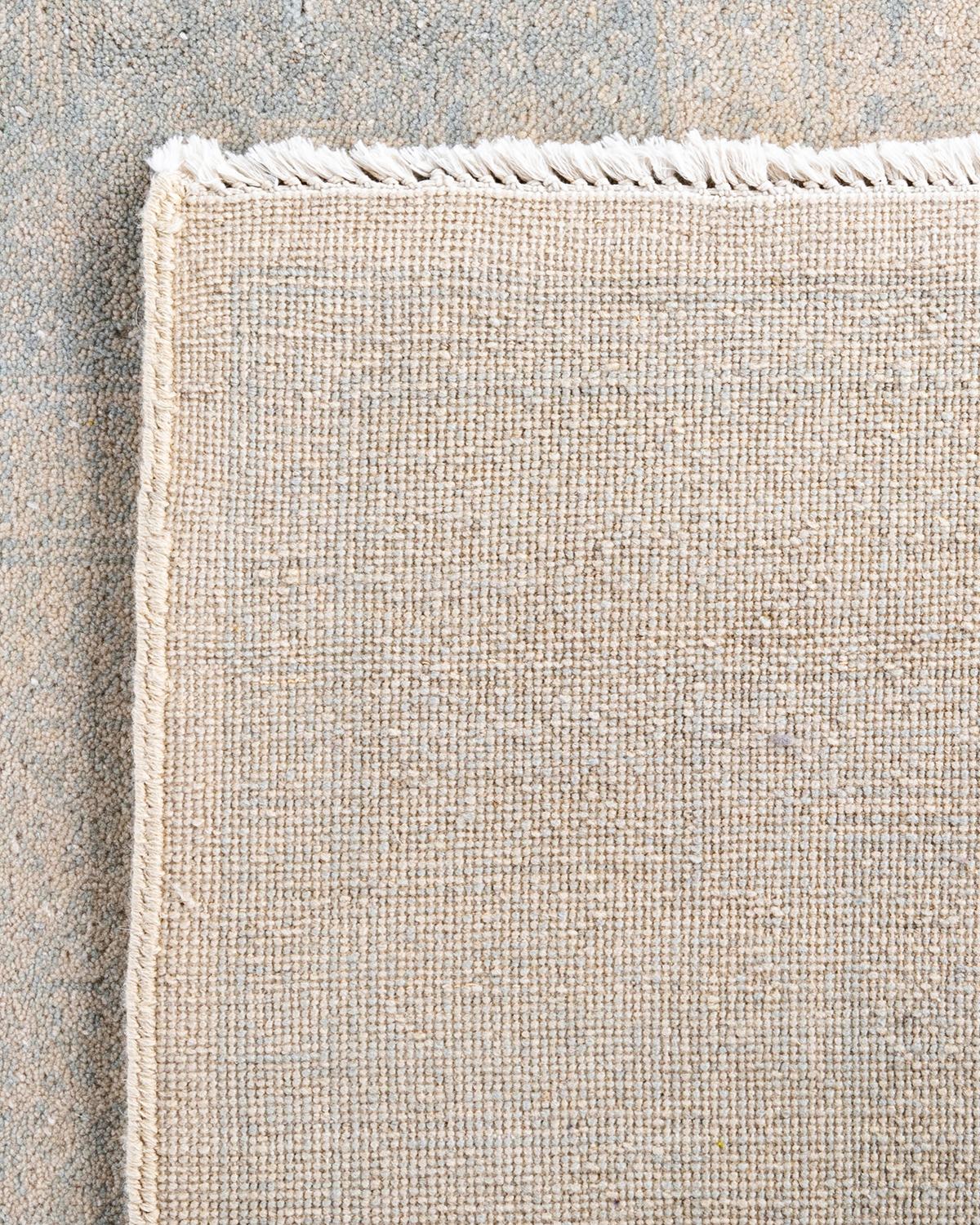 Traditioneller handgeknüpfter geometrischer Ikat-Teppich aus Wolle in Elfenbein 9' 1