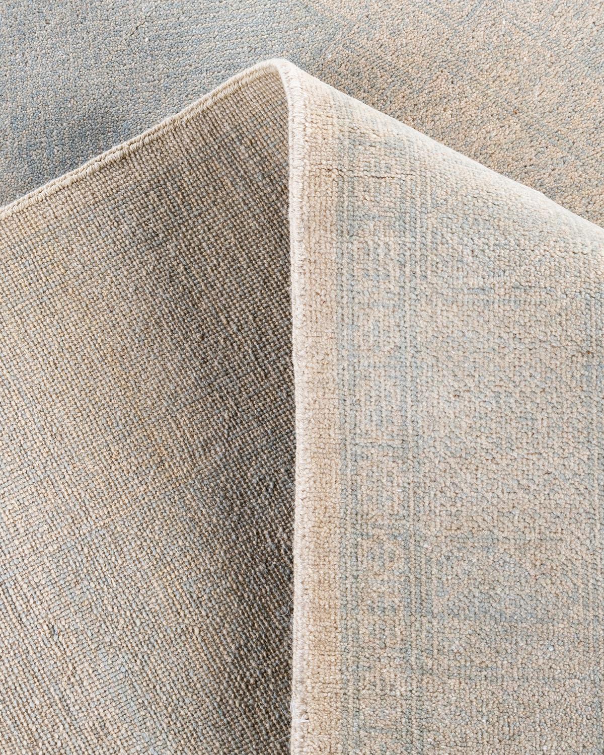 Traditioneller handgeknüpfter geometrischer Ikat-Teppich aus Wolle in Elfenbein 9' 1